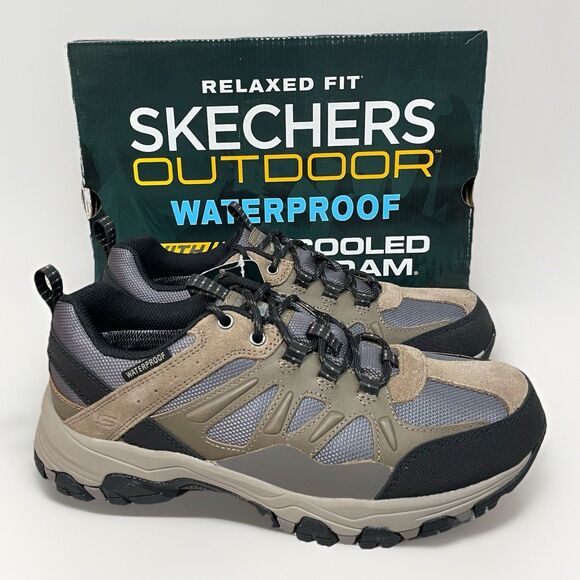 Skechers Selmen Enago Men 8 Hiking Shoes Tan Brown Black Waterproof Relaxed New